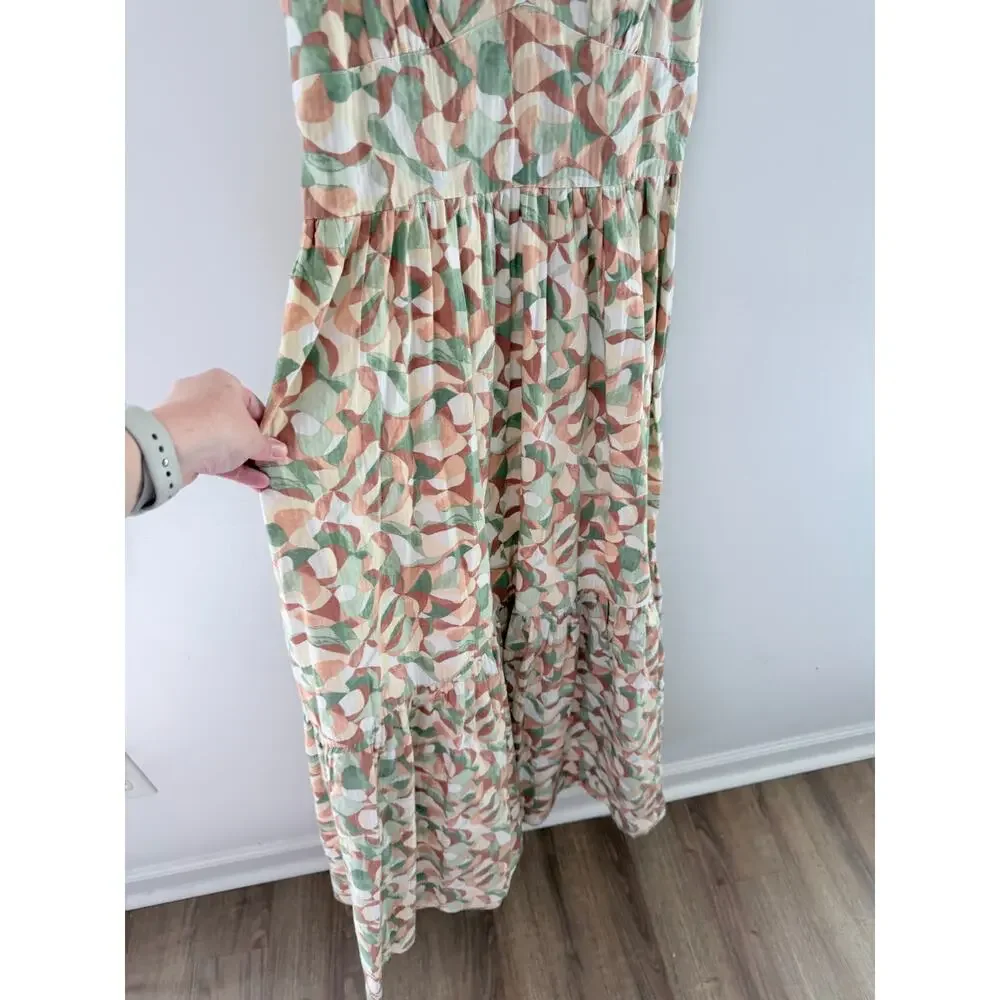 Abercrombie & Fitch Knotted Strap Maxi Green Pink Floral V-neck Dress-Size S